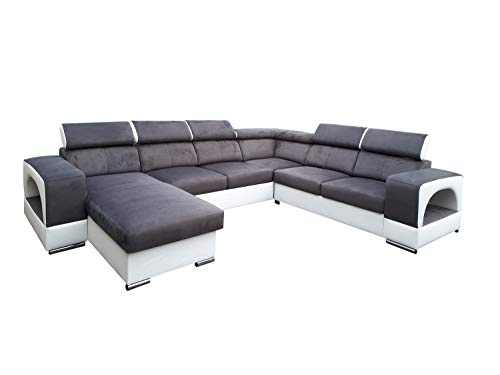 All4All Ecksofa mit Schlaffunktion Rodrigo Pano - Sofa mit Bettkasten - XXL Sofa 326 cm x 264 cm - Wohnlandschaft U-Form - Groß -Schlafsofa - Grau/Weiß - Farbe wählbar - Seite Links 19 von All4All