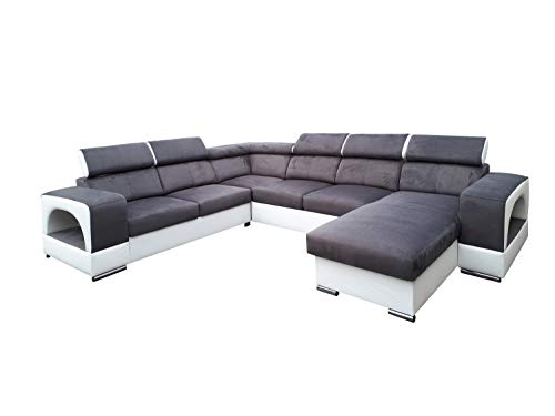 All4All Ecksofa mit Schlaffunktion Rodrigo Pano Sofa mit Bettkasten XXL Sofa Wohnlandschaft U-Form Groß Schlafsofa mit Wellenfedernkern verstellbare Kopfstützen Modern Grau Weiß 19 (RECHTS) von All4All