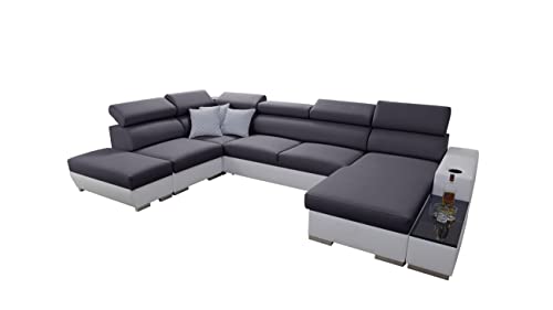 All4All Ecksofa mit Schlaffunktion Picanto 358 cm x 227 cm - Wohnlandschaft U-Form - Sofa mit Bettkasten - XXL Sofa - Groß - Gewebe mit Kunstleder - Rechte Seite - Grau/Weiß - Modern 26 von All4All