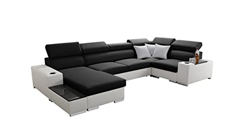 All4All Wohnlandschaft Passe Ecksofa mit Schlaffunktion Big Schlafsofa mit Bettkasten Relaxfunktion Links Rechts Grau Schwarz Blau 26 (Links, Sawana 14 + EKJ 1) von All4All