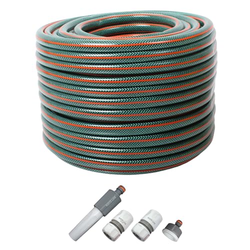 Gartenschlauch 1/2 Zoll 3/4 Zoll 1 Zoll 20m 30m 50m Schlauch 4-teiliges Anschluss-Set Wasserschlauch Gelb Grün Varianten (Grün, 3/4 Zoll 30m mit Anschlüssen) von all4you