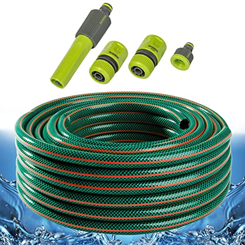 Gartenschlauch 3/4 Zoll 20m 30m 30m Grün 4-teiliges Anschluss-Set Wasserschlauch universal (20m + 4-teiliges Anschluss-Set) von all4you