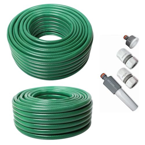 Schlauch Gartenschlauch 1/2 3/4 1 Zoll 20m 30m 50m Wasserschlauch 4-teiliges Anschluss-Set Gelb Grün Varianten (3/4 Zoll 20m Grün mit Anschlusset) von all4you