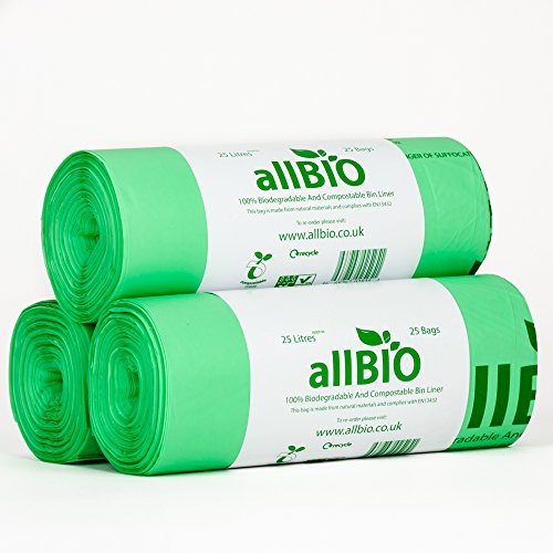 75 x 25 Liter allBIO-Tüten 25 Liter 100% Biologisch Abbaubare & Kompostierbare Tüten für den Küchenmülleimer/die Mülltonne von allBIO
