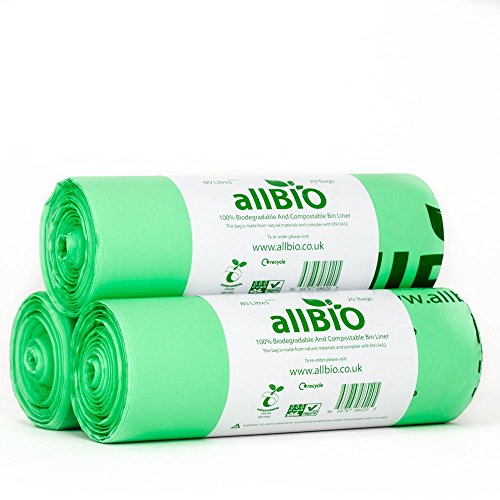 allBIO 60 x 80 Liter Tüten 80 Liter 100% Biologisch Abbaubare & Kompostierbare Tüten für den Küchenmülleimer/die Mülltonne von allBIO