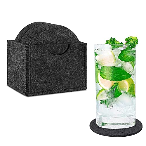 Filz Untersetzer 12er Set Rund für Gläser mit Aufbewahrungsbox, Durchmesser von 10cm (Dark Gray) von alladaga
