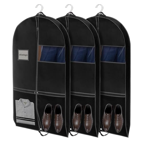 Kleidersack 3er Set (110x60cm) – Tragbare Kleidertasche für Reisen, Anzüge, Blazer & Mäntel | Aufbewahrungssack mit Tragegriff & Hängehaken | Ideal als Handgepäck, für Kleiderschrank oder Hotel von alladaga