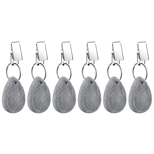 Tischdeckengewichte Kleiderbügel, Tischdeckenanhänger, Stein-Tischdecken-Gewichte mit Metall-Clips für Outdoor-Party, Picknick, Tischdekoration (grau, 6 Stück) von alladaga