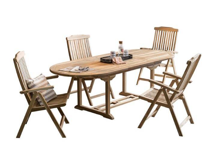 Garten Sitzgruppe Teak Holz, für 4 Personen, 4 Armlehnstühle, 1 Tisch von Möbilia - Gartenmöbel Set, Gartengarnitur von allaround