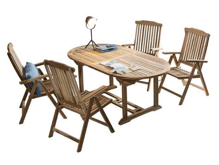 Garten Sitzgruppe Teak Holz, für 4 Personen, 4 Armlehnstühle, 1 Tisch von Möbilia - Gartenmöbel Set, Gartengarnitur von allaround