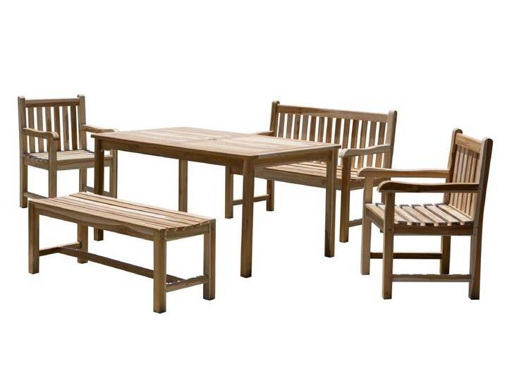 Garten Sitzgruppe Teak Holz, für 6 Personen, 2 Armlehnstühle, 2 Bänke, 1 Tisch von Möbilia - Gartenmöbel Set, Gartengarnitur von allaround