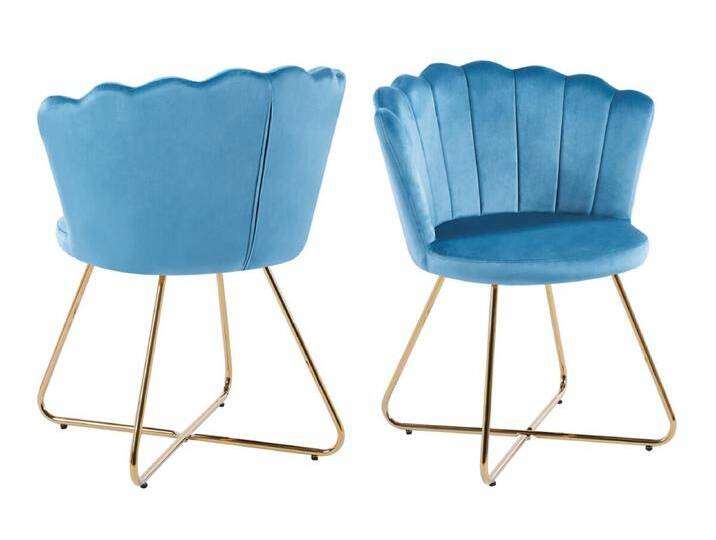 Muschelstuhl 2er Set, Samt, Blau, Beine Chrom goldfarben von Salesfever - Cocktailstuhl, Samtstuhl, Designstuhl, Polsterstuhl, Loungestuhl von allaround