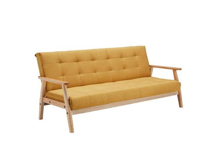 Schlafsofa skandinavisch, Strukturstoff, senfgelb, 3-Sitzer, mit Relaxfunktion (um 60° neigbar), 100% Polyester von Salesfever von allaround