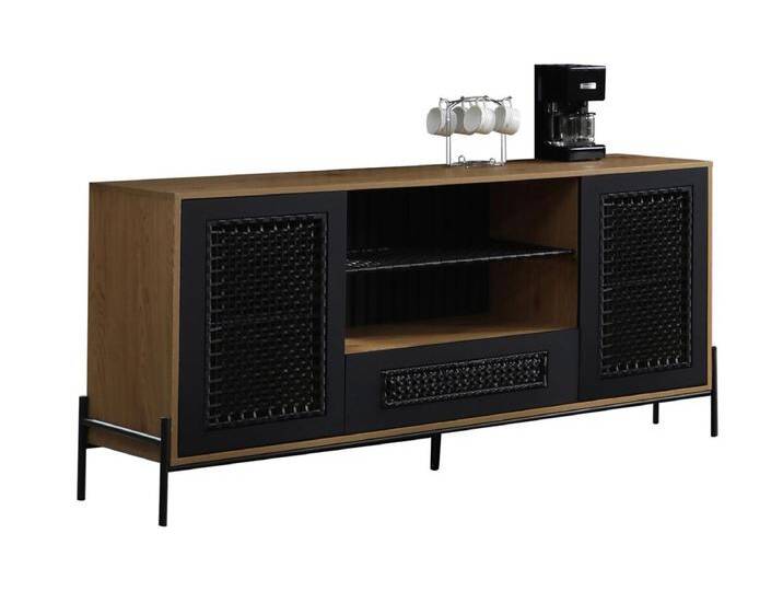 Sideboard Natur/Schwarz, mit mattschwarzem Einsatz aus Polyrattan von Salesfever - Kommode, Anrichte von allaround