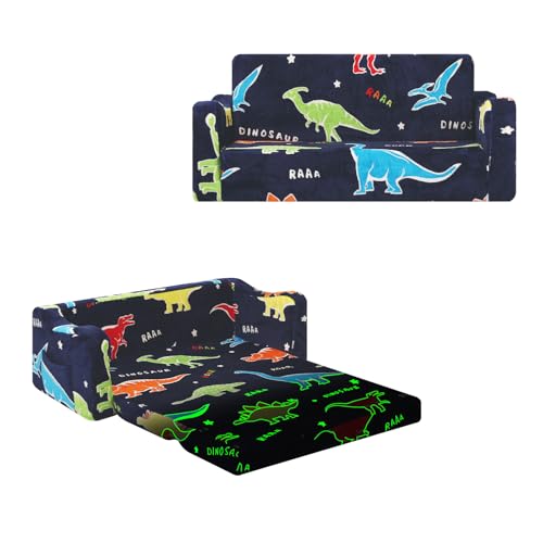alldomess Dinosaurier Kindercouch ausklappbar 2-in-1, Extra Groß Kindersofa Das im Dunkeln leuchtet mit Schlaffunktion,Kindersessel für Kinder Kinderzimmer Spielzimmer von alldomess
