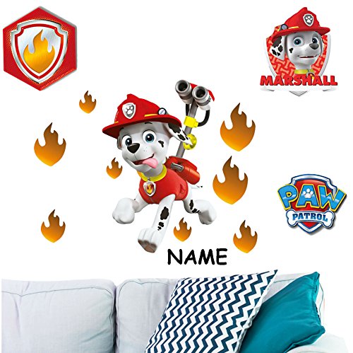 12 tlg. Set Wandtattoo/Sticker - " Paw Patrol - Feuerwehr Hund Marshall " - inkl. Name - Wandsticker - Aufkleber für Kinderzimmer - selbstklebend + wieder.. von alles-meine.de GmbH