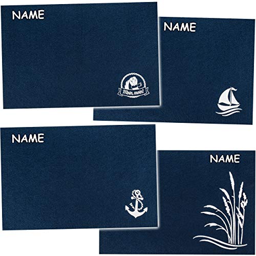 2 Stück Filz - Unterlagen/Platzdeckchen/Platzset & Tischset - Maritim - Boot/Anker/Möwe - inkl. Name - dunkel blau - 45 cm * 30 cm - eckig - waschba.. von alles-meine.de GmbH