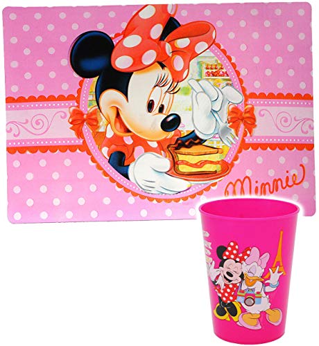 2 TLG. Set 3-D Effekt__ Unterlage & Trinkbecher - Disney Minnie Mouse - als Tischunterlage/Platzdeckchen/Malunterlage/Knetunterlage/Eßunterlage.. von alles-meine.de GmbH