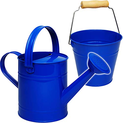 2 TLG. Set: Kleiner - Eimer + Gießkanne - Metall - blau - 1,5 Liter - Blech Kindereimer Blecheimer/Metalleimer Sandeimer/Kindereimer Garteneimer - Pflanze.. von alles-meine.de GmbH