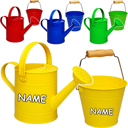 2 TLG. Set: Kleiner - Eimer + Gießkanne - Metall - bunter Farb-Mix - inkl. Name - 1,5 Liter - Blech Kindereimer Blecheimer/Metalleimer Sandeimer/Kindereim.. von alles-meine.de GmbH