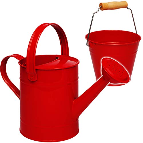 2 TLG. Set: Kleiner - Eimer + Gießkanne - Metall - rot - 1,5 Liter - Blech Kindereimer Blecheimer/Metalleimer Sandeimer/Kindereimer Garteneimer - Pflanzei.. von alles-meine.de GmbH