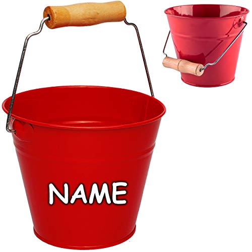 4 Stück kleine - Metalleimer - rot - 13 cm hoch - 1,2 Liter - inkl. Name - mit 3D Effekt Rillen Prägung - Metall - Blech Eimer - Partyeimer/Sandeimer/Ki.. von alles-meine.de GmbH