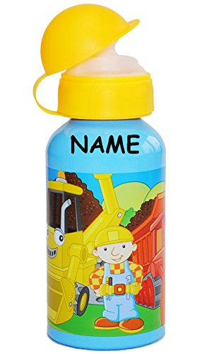 ALU - Trinkflasche " Bob der Baumeister " incl. Namen - Edelstahl aus Aluminium 400 ml - auslaufsicher Edelstahl - für Kinder Aluflasche - Flasche Junge Auto .. von alles-meine.de GmbH