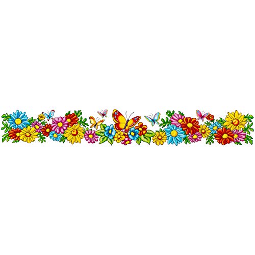 Fensterbild - Bordüre Motivwahl Blumen & Schmetterlinge - 44 cm - Lange Borte/Kante - selbstklebend + wiederverwendbar - Set Sticker Fenstersticker Aufk.. von alles-meine.de GmbH