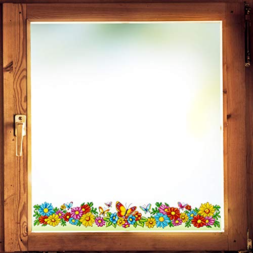 Fenstersticker - Bordüre Motivwahl Blumen & Schmetterlinge - 44 cm - Lange Borte/Kante - selbstklebend + wiederverwendbar - Stück Sticker Fensterbilder .. von alles-meine.de GmbH