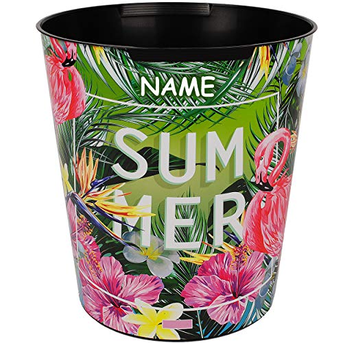 Papierkorb/Behälter - Flamingo & tropische Blumen/Palmen - inkl. Name - 10 Liter - wasserdicht - aus Kunststoff - Ø 28 cm - großer Mülleimer/Eimer - Abf.. von alles-meine.de GmbH