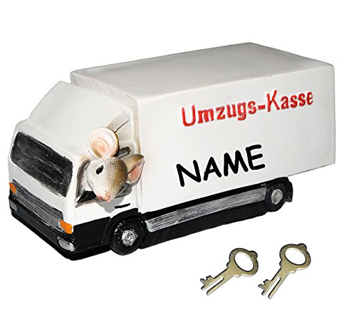 Spardose - Umzugs-Kasse - mit Schlüssel - incl. Name - stabile Sparbüchse aus Kunstharz - Hausbau Haus/Geld Sparschwein - Hochzeit - Eigenheim/Auto Um.. von alles-meine.de GmbH