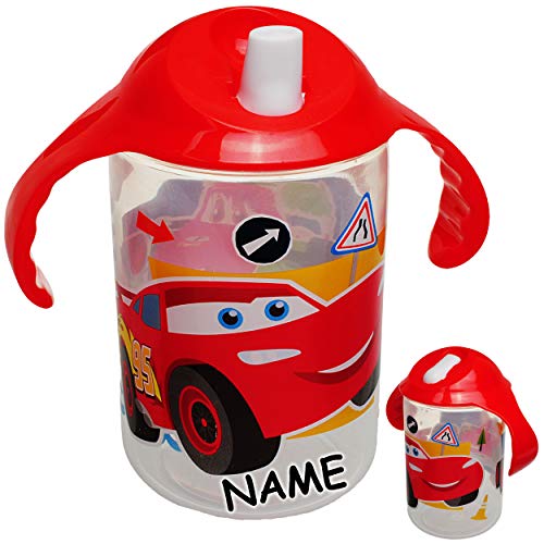 Trinklernbecher/Trinklerntasse/Trinklernflasche - Disney Cars - Auto - Lightning McQueen - inkl. Name - 390 ml - BPA frei - auslaufsicher - Baby Kinder - .. von alles-meine.de GmbH