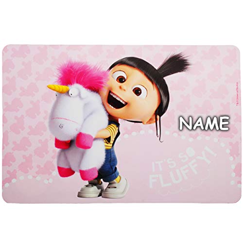 Unterlage - Minions - Einhorn Fluffy & Agnes - inkl. Name - als Tischunterlage/Platzdeckchen/Malunterlage/Knetunterlage/Eßunterlage/Platzset/Platz.. von alles-meine.de GmbH