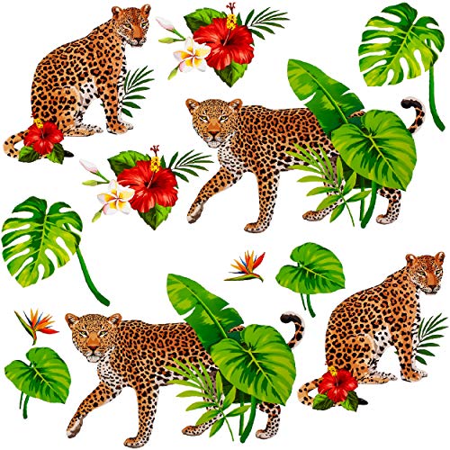 Wandsticker + Fensterbilder Motive frei wählbar Kinder & Erwachsene - 12 tlg - Leopard - Dschungel Blumen & Tropen Tiere - selbstklebend + wiederverwendba.. von alles-meine.de GmbH