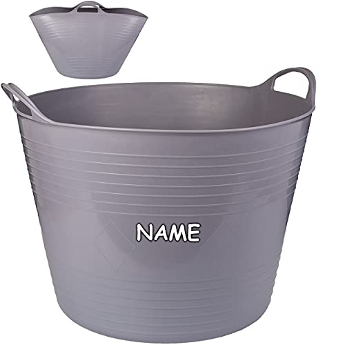 alles-meine.de GmbH 2 Stück Flexi & flexibel Modell + Farbwahl XXL großer - biegbarer - Aufbewahrungsbehälter mit Henkel - grau hell - inkl. Name - Gummieimer - z.B. Garten.. von alles-meine.de GmbH