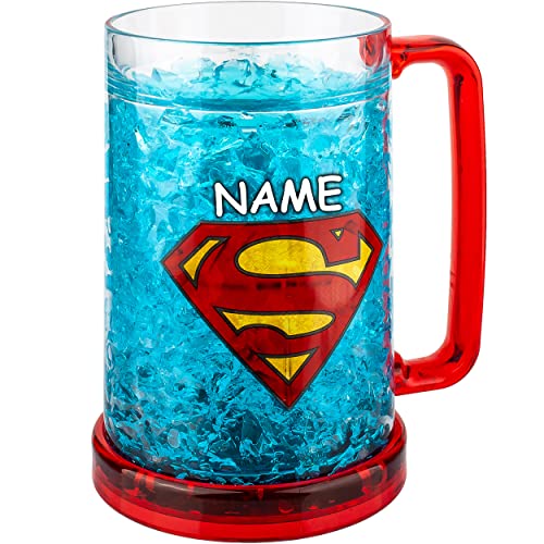 alles-meine.de GmbH 3D Eis Kristall Effekt - XXL großer - KÜHL Krug/Henkeltasse/Henkelbecher - Superman - inkl. Name - 475 ml - Bierkrug - doppelwandig - Eiswürfel Kühlen - K.. von alles-meine.de GmbH