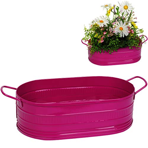 alles-meine.de GmbH 4 Stück Blumentöpfe/Pflanzkübel/Pflanzschale - Metall - pink/Purpur/violett/rosa - lila - OVAL - frostsicher - 28 cm - MITTEL groß - mit Henkel - .. von alles-meine.de GmbH