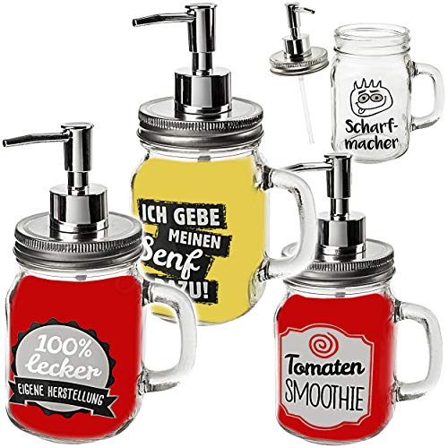 alles-meine.de GmbH 4 Stück Senf & Ketchup - Spender mit Pumpe lustiger Spruch 420 ml - für Sauce/Saucenspender - Senfglas groß - Flasche Ketschupspender Pumpspender mit .. von alles-meine.de GmbH