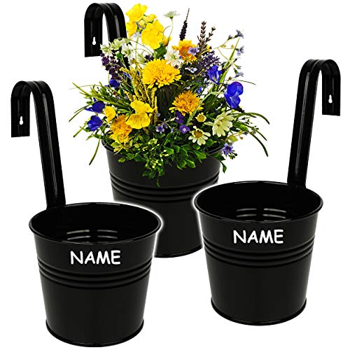 alles-meine.de GmbH Hänge - Blumentopf/Hängetopf/Pflanzschale - Metall - Ø 17 cm - schwarz - inkl. Name RUND - Hängend/mit Haken & Halterung - Aufhängen - groß - mit Henke.. von alles-meine.de GmbH