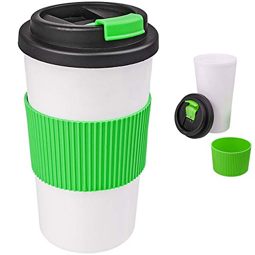 alles-meine.de GmbH Kaffee/Coffee To Go Becher - doppelwandig - weiß & apfel grün - BPA frei - mit Deckel - 500 ml - Kunststoff/Plastik - auslaufsicher - Silikon Griffring - .. von alles-meine.de GmbH