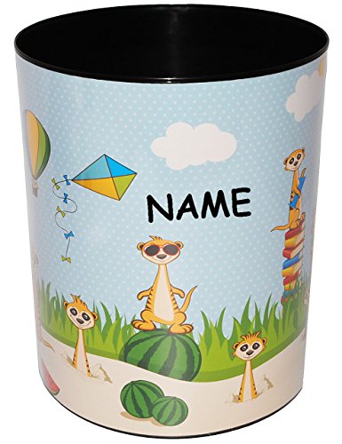 alles-meine.de GmbH Papierkorb/Behälter - lustige Erdmännchen - incl. Name - aus Kunststoff - Mülleimer/Eimer - Aufbewahrungsbox für Kinder - Mädchen & Jungen - Abfalleim.. von alles-meine.de GmbH