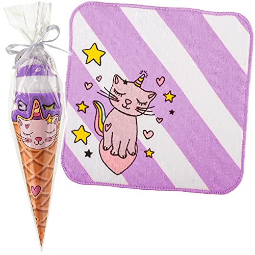 alles-meine.de GmbH Schule & Schulanfang Artikel frei wählbar 4 Stück Waschlappen/kleine Handtücher - ABC - Katze/Einhorn - Eistüte - lila/violett - Frottee aus 100%.. von alles-meine.de GmbH