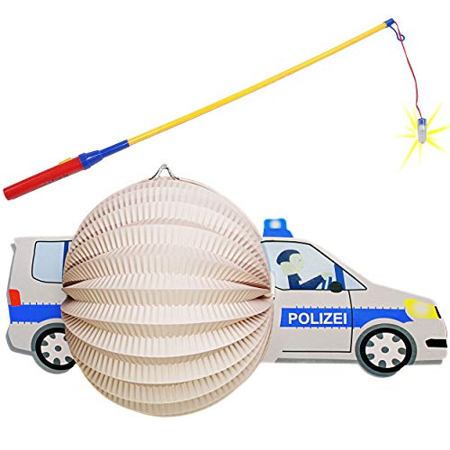 alles-meine.de GmbH Set: Laterne/Lampion + LED Laternenstab - Polizei - Polizeiauto - für Kinder - Papierlaterne aus Papier - Lampe - Laternen Lampions - Figur - elektrischer L.. von alles-meine.de GmbH