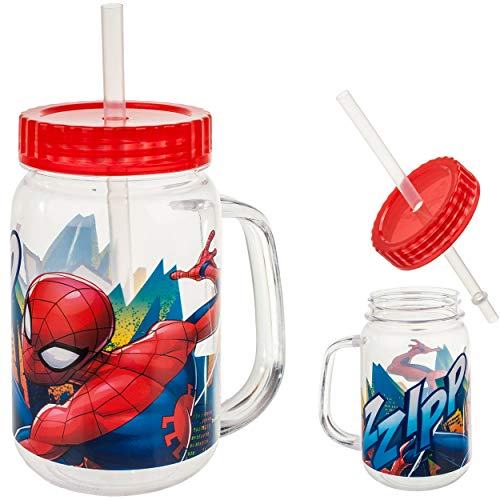 alles-meine.de GmbH Trinkbecher/Henkeltasse/Trinkglas - Spider-Man - mit Strohhalm & Deckel - BPA frei - 420 ml - Kunststoff Plastik - durchsichtig & transparent - Trinklernt.. von alles-meine.de GmbH