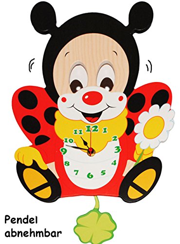alles-meine.de GmbH Wanduhr - Uhr aus Holz - Marienkäfer mit Kleeblatt & Blume - 40 cm groß - sehr leise ! - Pendel abnehmbar - für Kinderzimmer & Wohnzimmer - Holzuhr - Tier.. von alles-meine.de GmbH