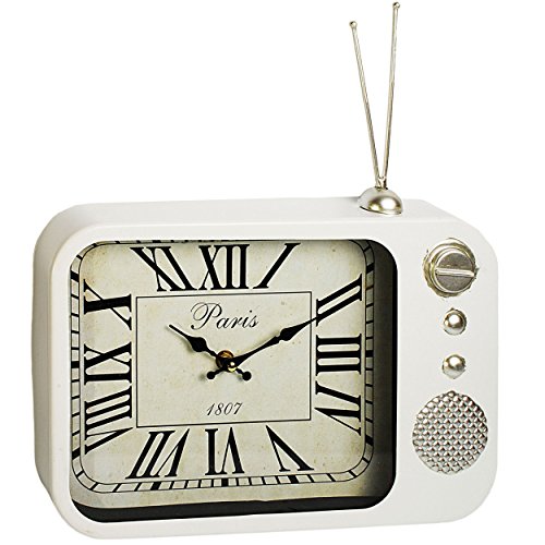 alles-meine.de GmbH große Wanduhr/Tischuhr - aus Metall - Radio/TV/Fernseher - Retro & Vintage Design - WEIß - schleichendes Uhrwerk ! - sehr leise ! - Uhr - Antik - rö.. von alles-meine.de GmbH
