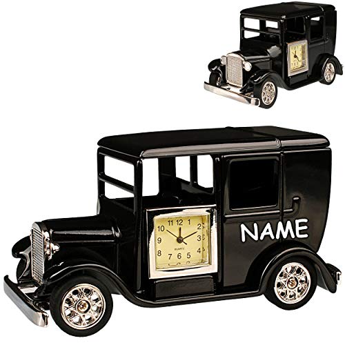 alles-meine.de GmbH kleine - Tischuhr/Miniatur - Uhr - Oldtimer - Auto/Taxi - inkl. Name - aus Metall - 10,5 cm - batteriebetrieben - Analog - Batterie - schwarz - Silber - Z.. von alles-meine.de GmbH