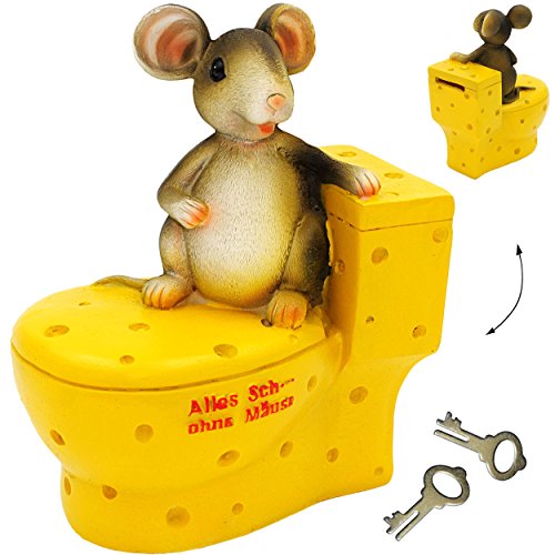 große Spardose - Alles Sche ... ohne Mäuse - mit Schlüssel & Schloß - stabile Sparbüchse - aus Kunstharz/Polyresin - Maus auf dem WC - Sparschwein - für.. von alles-meine.de GmbH
