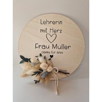 Personalisiertes Geschenk Lehrerin | Abschiedsgeschenk Personalisiertes Holzschild Mit Trockenblumen Danke Sagen von allesblume