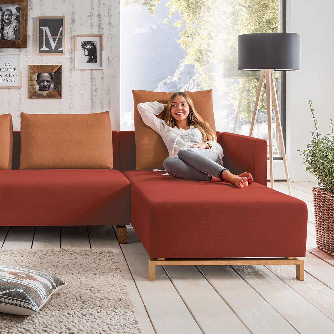 Couch mit Recamiere "Fino" - Holzart: Massivholz - Farbe: braun von allnatura